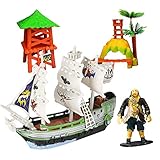 ArtCreativity Pirate Adventure Playset for Kids - 4 Piece Set - Pirate Ship, Toy Figurine, and 2 Caribbean Island Pieces - Durable Pretend Play Kit - Best Holiday or Birthday Gift for Boys and Girls
