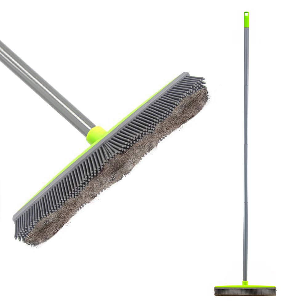 Rubber Broom Indoor with 59 inch Long Handle & 12.6 inch Squeegee Edge, Sweeping Brush Artificial Grass Rake Garden Broom Outdoor for Pet Cat Dog Hair Carpet Tile Clean (Multi Segment Handle)
