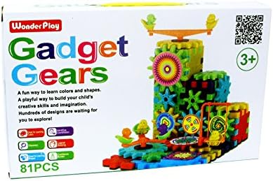 Gadget Gears 3D Puzzle Building Toy Set~Interlocking Blocks & Motorize Spinning Gears~81 pieces in box with handle. Educational & Fun!