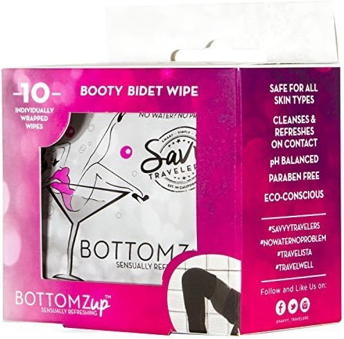 Savvy Travelers -Cleaning Wipes- for Personal Intimate Area - Booty Bidet - pH Balanced - Travel Kit 10 Coun - Women