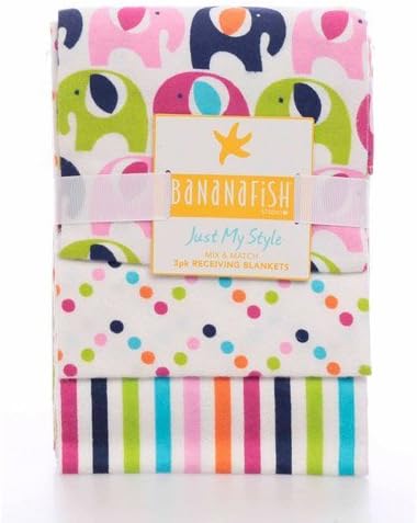 BananaFish Studio Collection Strips, Elephants and Dots Crib Bedding 3 Pack Receiving Blankets