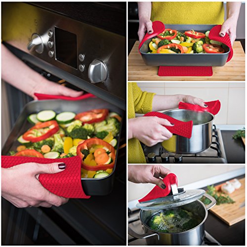Q's INN Red Silicone Trivet Mats | Hot Pot Holders | Drying Mat. Our 7 in 1 Multi-Purpose Kitchen Tool is Heat Resistant to 440°F, Non-slip,durable, flexible easy to wash and dry and Contains 4 pcs.