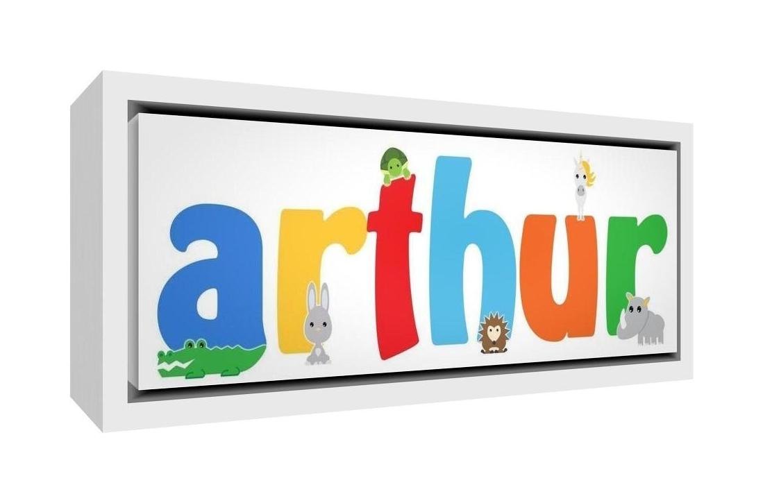 Feel Good Art Cute Illustrative Design Framed Box Canvas with Solid White Wooden Surround (19 x 46 x 3 cm, Small, Arthur)