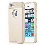 iPhone 5 Case, iPhone 5s Case,, MTRONXTM Shockproof Heavy Duty Durable Hybrid Hard Soft TPU Armor Defender Case Cover Bumper For Apple iPhone 5, iPhone 5s, iPhone SE - Gold/Gold(HC-GDGD)