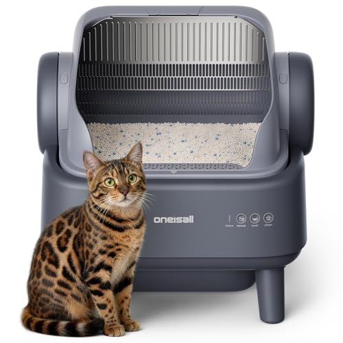 oneisall Self-cleaning Cat Litter Tray with EaseClean™ System, XXL Self-Cleaning Cat Litter for Large Cats, Stainless Steel Gate, Automatic and Manual Mode, Includes Mat and 40 Bags