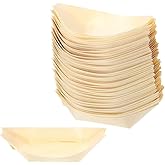 50 Pcs Bamboo Boat Plates 5.5" Disposable Wooden Boat Plates Bamboo Appetizer Boat Bamboo Leaf Small Boat Sushi Serving Tray 