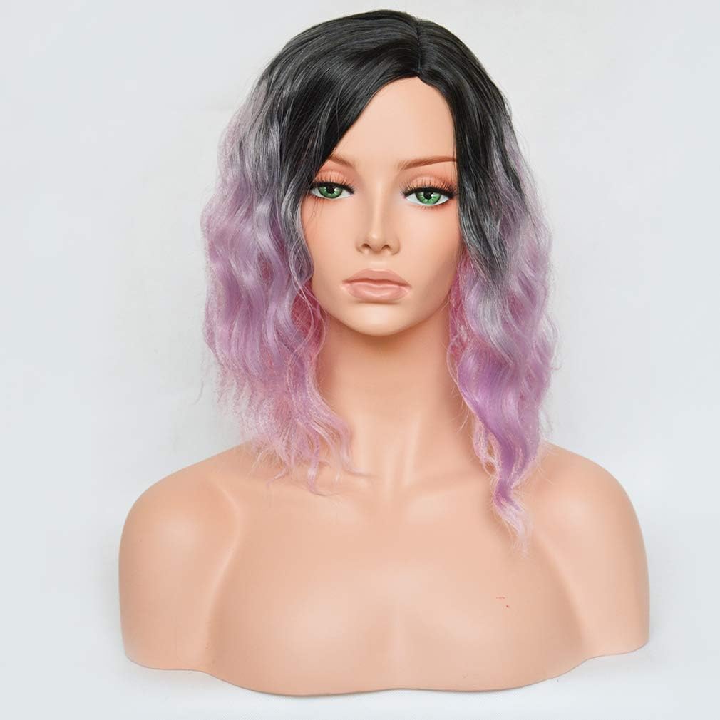 CHLONG 15" Wavy Ombre Wigs Dyeing Two Tone Synthetic Hair Anime Costume Cosplay Wig for Ladies - F14