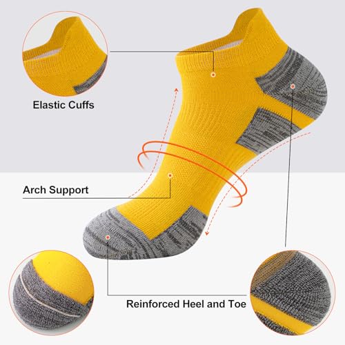 SockWaddles Trainer Socks for Men, 6 Pairs Cushioned Cotton Ankle Socks with Arch Support for Running, Walking, Hiking, Cycling, Breathable Anti-Blister