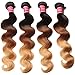 Nadula 8A Grade Brazilian 3 Tone Ombre Color 1B/4/27# Body Wave Hair 3 Bundles Cheap Brazilian Virgin Human Hair Products 100+/-5g/pcs Weave Extensions Natural Color (18 20 22)
