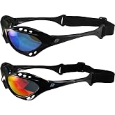 Birdz Eyewear Seahawk Polarized Padded Sunglasses Jetski Kayaking Watersports Black Frames 2 Pairs with Blue &amp; Red Reflectech Lenses