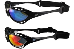 Birdz Eyewear Seahawk Polarized Padded Sunglasses Jetski Kayaking Watersports Black Frames 2 Pairs with Blue & Red Reflectech Lenses