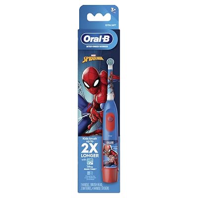 Oral-B Kid's Battery Toothbrush Featuring Marvel's Spiderman, Soft Bristles, Replaceable Brush Head, for Kids 3+