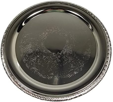 Set of 4 Decorative Round Etched Nickel Plated Serving Trays