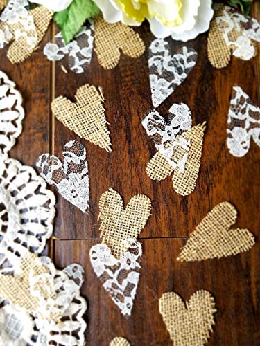 Burlap and Lace Heart Confetti, Rustic Wedding Decorations, Country Bridal Shower Decorations, Rustic Baby Shower Decorations