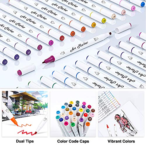 Lelix 30 Colors Art Markers, Dual Tip Permanent Marker Pens Highlighters Perfect for Kids Adults