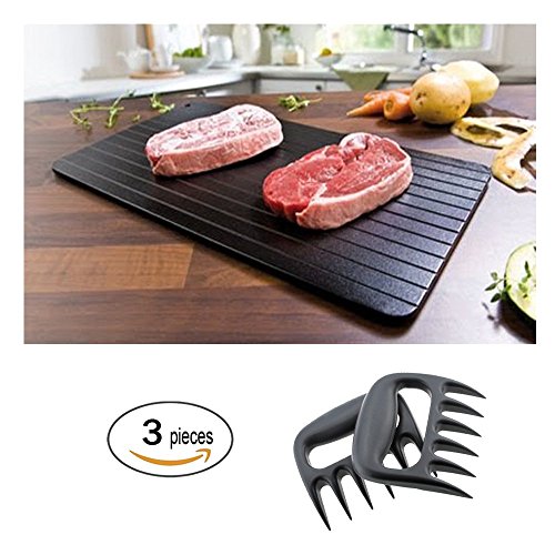 Defrosting Tray with Two Meat Claws | Rapid Thaw Defrosting Tray (Aluminum) & Durable Meat Claws for Defrosting and Shredding Meat.
