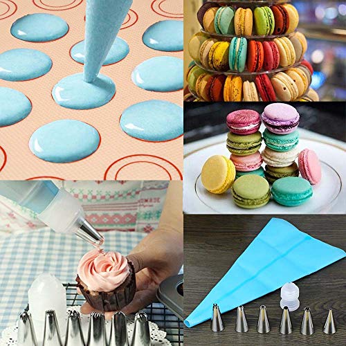 GARCENT Macaron Silicone Mat, Non-stick Silicon Pastry Baking Mold Set of 2, Cookie Half Sheet Kit with Oil Brush, Silicone Spatula, Food Tongs, Cake Decorating Supplies