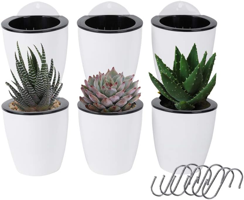 Vencer 6 Pack Self Watering Hanging Planter Flower Pot - Suitable for All Plants,Herbs,African Violets,Succulents,Flowers Or Start Plants,White,VF-060
