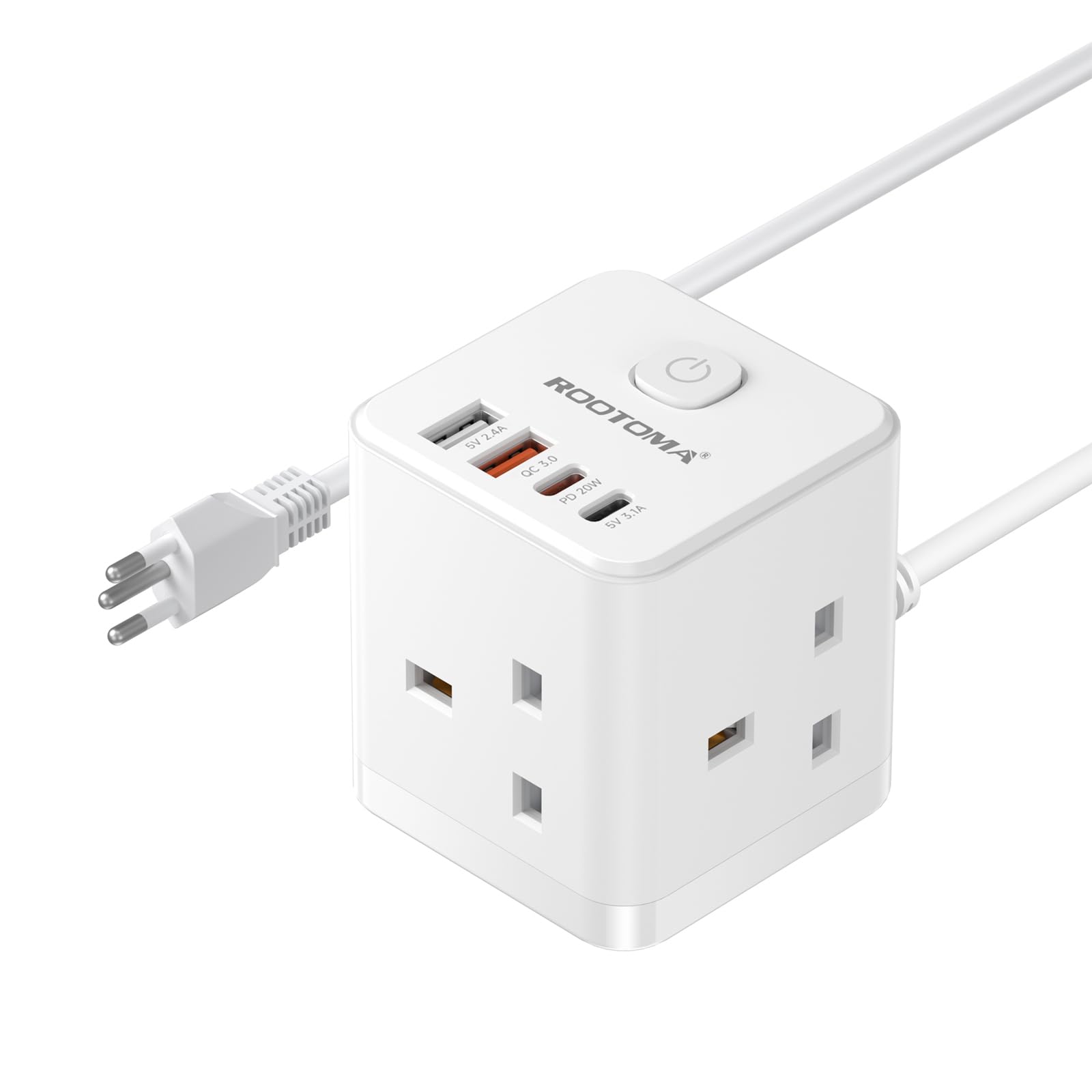 UK to Swiss Plug Adapter with 1.5M Extension Cable 3 Way 4 Fast Charging USB (QC3.0/PD20W) Compact Cube Travel Adapters for UK to Switzerland, Jordan, Liechtenstein, Rwanda, Type J