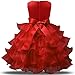 NNJXD Girl Dress Kids Ruffles Lace Party Wedding Dresses Size (130) 5-6 Years Flower Red