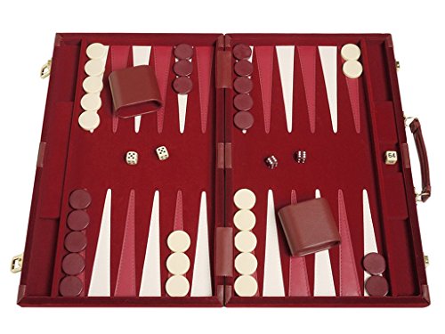 15" Deluxe Backgammon Set - Attache Case - Medium Size Maroon Board