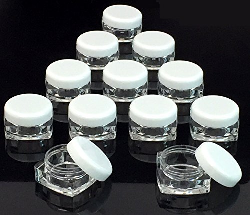 (12 Pieces) Beauticom 5G/5ML High Quality Clear Plastic Cosmetic Square Container Jars with White Lids