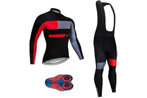 MOXILYN Men Cycling Jersey Set Long Sleeve Pro Cycling Clothes Riding Quick Dry Jacket + Cycling Bib with 9D Pad - Bike Clothing Kit