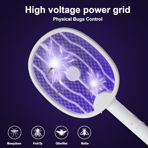 2 Pack Electric Fly Swatter, Foldable Fly Zapper Racket with 180-Degree Rotatable Head and USB-C Rechargeable, Portable Mosquito Bug Zapper Racket for Indoor Home