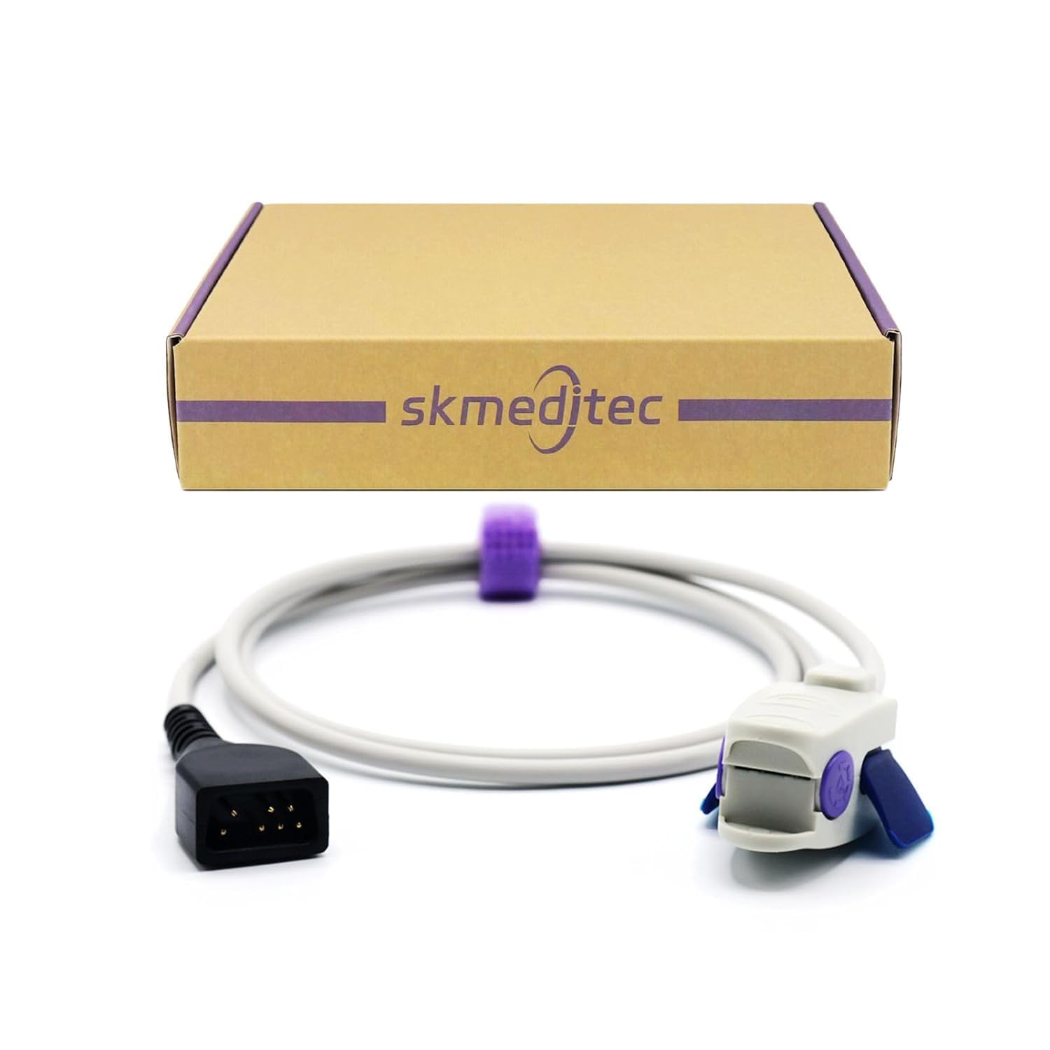 skmeditec SpO2 Sensor Compatible with Nonin Direct Connect Cable, 3.2FT Small Clip Probe with 7 Pins Connector, Replacement Cord for 8000AP