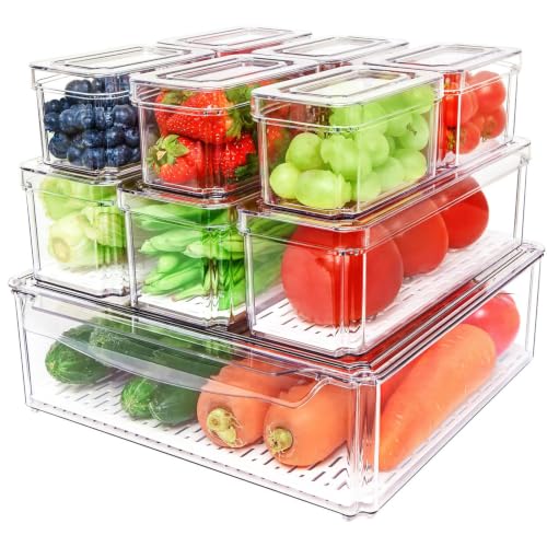 POMEAT 10 Pack Clear Fridge Organizers and Storage with Lids - Stackable