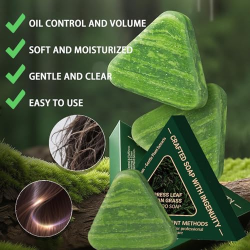 LBOYLOVE® Nature Triangle Shampoo Bar, Seven Green Soap Bar, Usman Grass Shampoo Soap for Hair Growth, Nourishes and Strengthens Hair, Moisturizing for Men & Women, 4.23 oz