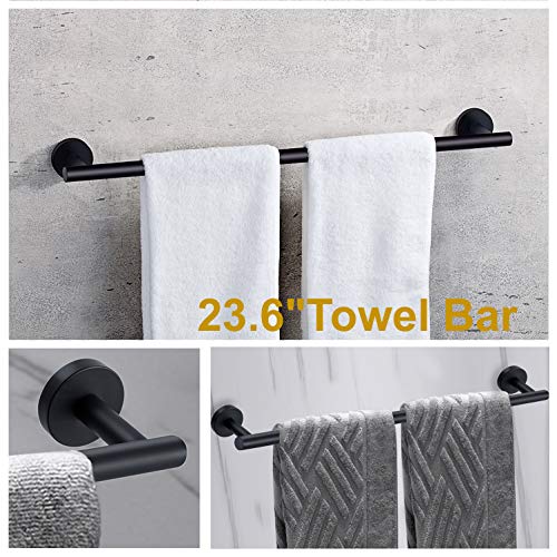 Nolimas 4-Pieces Set Matte Bathroom Hardware Set SUS304 Stainless Steel Round Wall Mounted - Includes 23.6"&13.5" Hand Towel Bar,Toilet Paper Holder, Robe Towel Hooks,Bathroom Accessories Kit