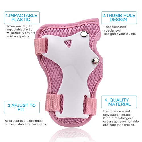 Kids/Youth Knee Pad Elbow Pads Guards Wrist Guards Protective Gear Set for Rollerblade Roller Skates Cycling BMX Bike Skateboard gs Scooter Riding Sports,Toddler for Multi-Sports Outdoor(Age3-7) Pink