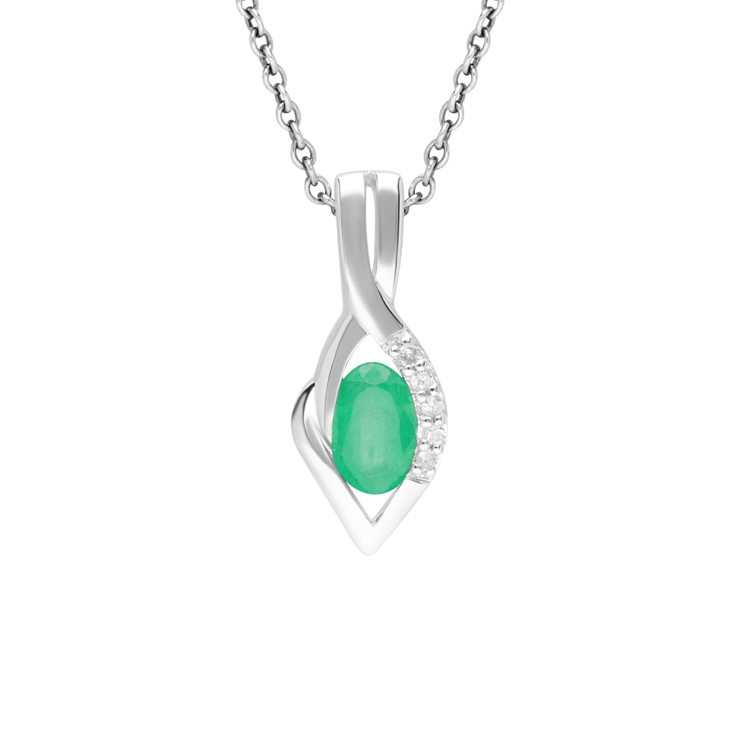 Ivy Gems 9ct White Gold Emerald and Diamond Twist Pendant