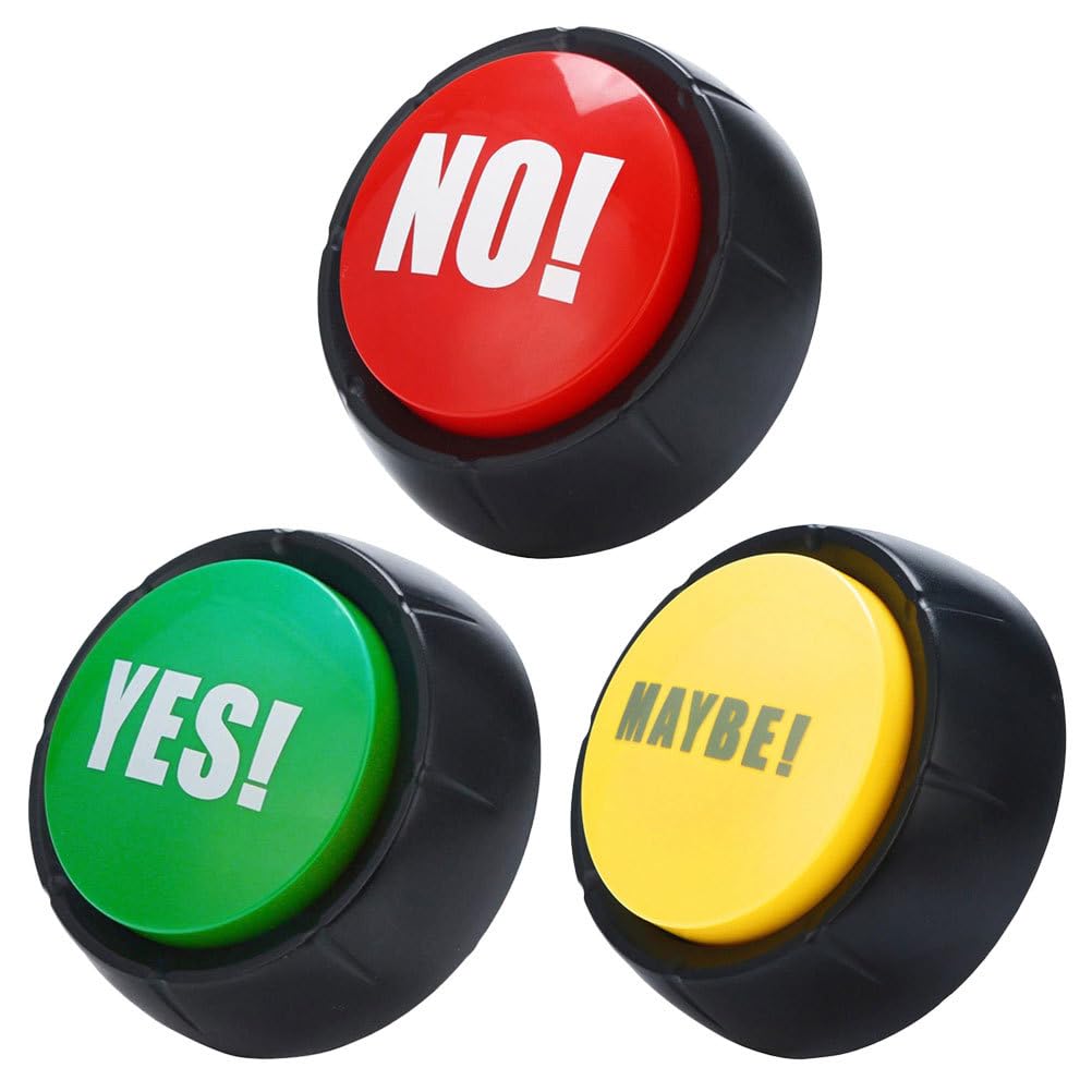 HOLIDYOYO Voice Button Toy Set 3 Pieces Yes No Maybe Sound Buttons for Party Games Office Fun Stress Relief Electronic Noise Maker Prank