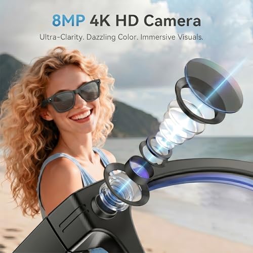 AI Smart Glasses with Camera and Bluetooth,8MP 2K Camera Glasses,AI Voice Control,Photo Recognition,Real-Time Translation,Smart Anti-Blue Light Glasses,IP67 Waterproof for Driving,Outdoor,+2 Lenses.
