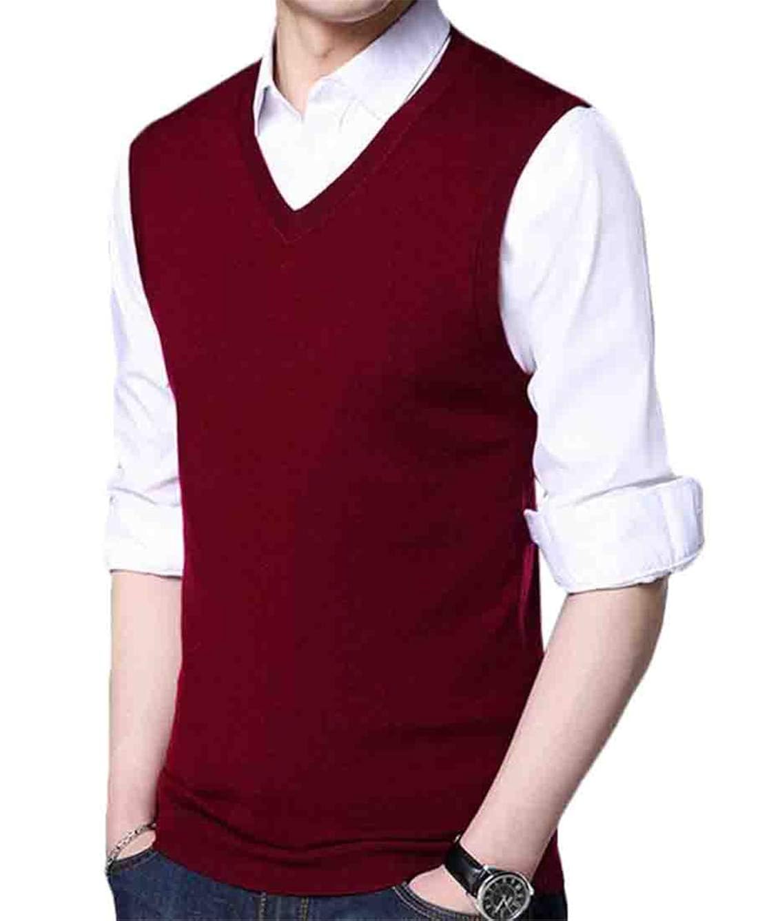 Vests BYWX Men Pullover Business V-Neck 