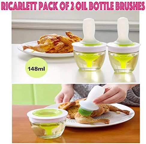 Ricarlett Silicone BBQ Tool Set option for Oil Bottle Brush/BBQ Gloves/2 Pack of Stainless Steel Grill &amp; Kitchen Tongs FDA Approved Material (2 oil brush bottle)
