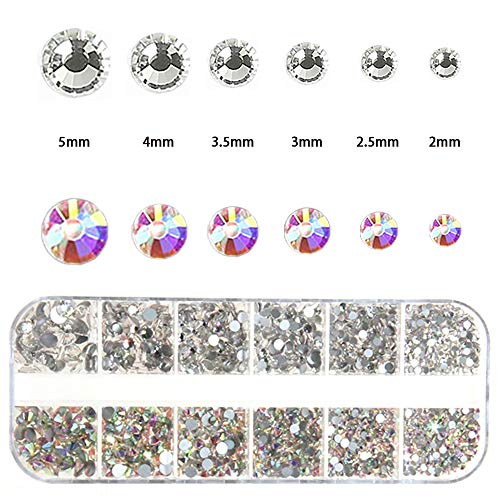 Rhinestone Jewel Pickup Tool,Crystal Studs Wax Pen,Flat Back Rhinestones 6 Size(2-5mm) with Multi Shapes Glass AB Rhinestones for Nails Decoration Crafts Face Art Clothes Shoes Bags DIY-3800 Pcs by MG
