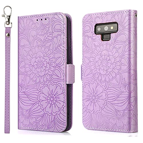 Samsung Galaxy Note Wallet Case,Premium Emboss Flower Flip