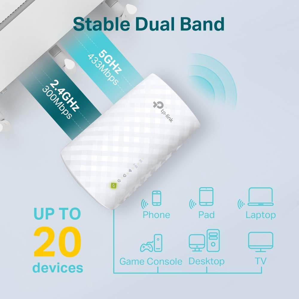 TP-Link AC750 WiFi Extender (RE220), Covers Up to 1200 Sq.ft and 20 Devices, Up to 750Mbps Dual Band WiFi Range Extender, WiFi Booster to Extend Range of WiFi Internet Connection: Computers & Accessories