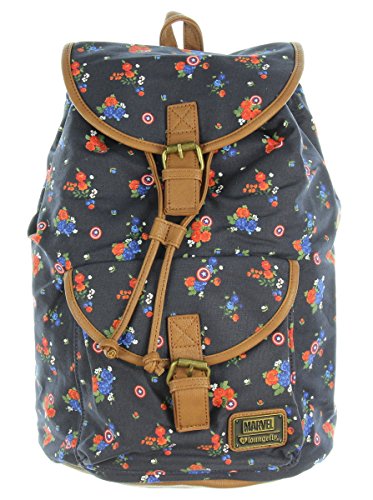 Loungefly x Marvel Captain America Floral Canvas Flap Backpack
