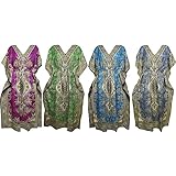 Mogul Interior 4Pc Womens Caftan Maxi Dress Cover up Resort Dresses One Size