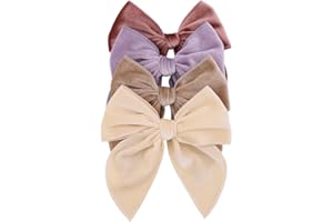 GEBELLE Pack of 4 Large Velvet Fable Bow Hair Clips for Kids Toddler Girl Mom Velvet Hair Bow Alligator Clips Baby Girls Women Hair Accessories (Cream/Mauve)