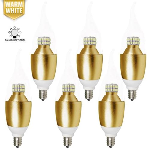 [6-Pack CLOSEOUT SALE] PacLights LED Candelabra Light Bulb, 6-Watt, Warm White, Omni-directional, 530 lumens, E12 Candle Base, UL Listed