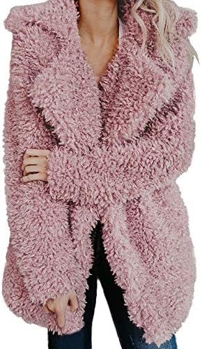 WANQUIY Women's Casual Fleece Topcoat Clearanc Faux Fur Collar for Long Sleeve Jacket Lapel Winter Cardigan Coat