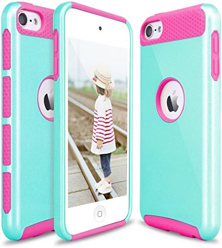 iPod Touch 6 Case, iPod Touch 5 Case, Hinpia iTouch 6 Case iTouch 5 Case Hybrid Dual Layer Shockproof Case for Apple iPod Touch 6 / iPod Touch 5 6th Generation (Mint/Magenta)
