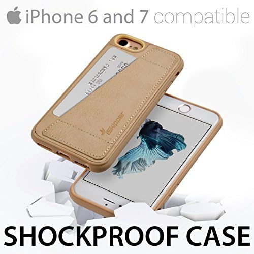 iSkipper iPhone Wallet Protective Case, Shockproof Hybrid Combined PC &amp; TPU, with PU Back Leather - With RFID Protection Technology - Universal For iPhone 6, 7 - 1 Credit Card Slot On Back - Ivory