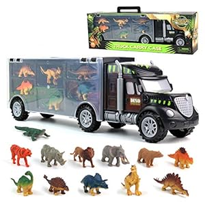 Akokie Dinosaur Toys Truck Transport Carrier Truck Toys with Dinosaur Toys Animals Toys 12 Pcs Double Inside Storage Set…