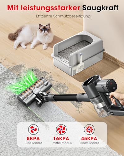 Muvano Cordless Vacuum Cleaner, 3 Cleaning Modes, 99.9% Filter Performance, Battery Vacuum Cleaner with Wall Mount for Carpets, Tiles, Pet Hair, Parquet and Hard Floors, Black
